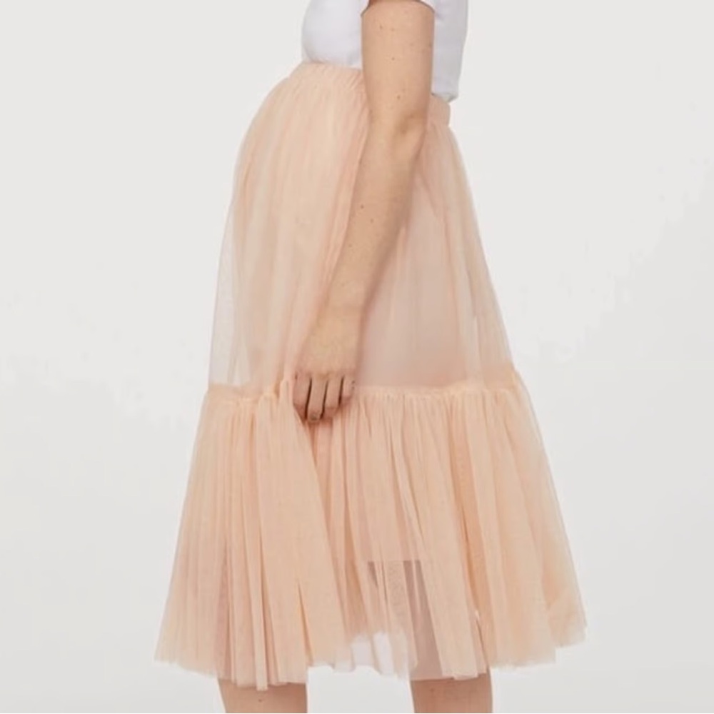 H&M Tan Pleated Midi A-Line Skirt